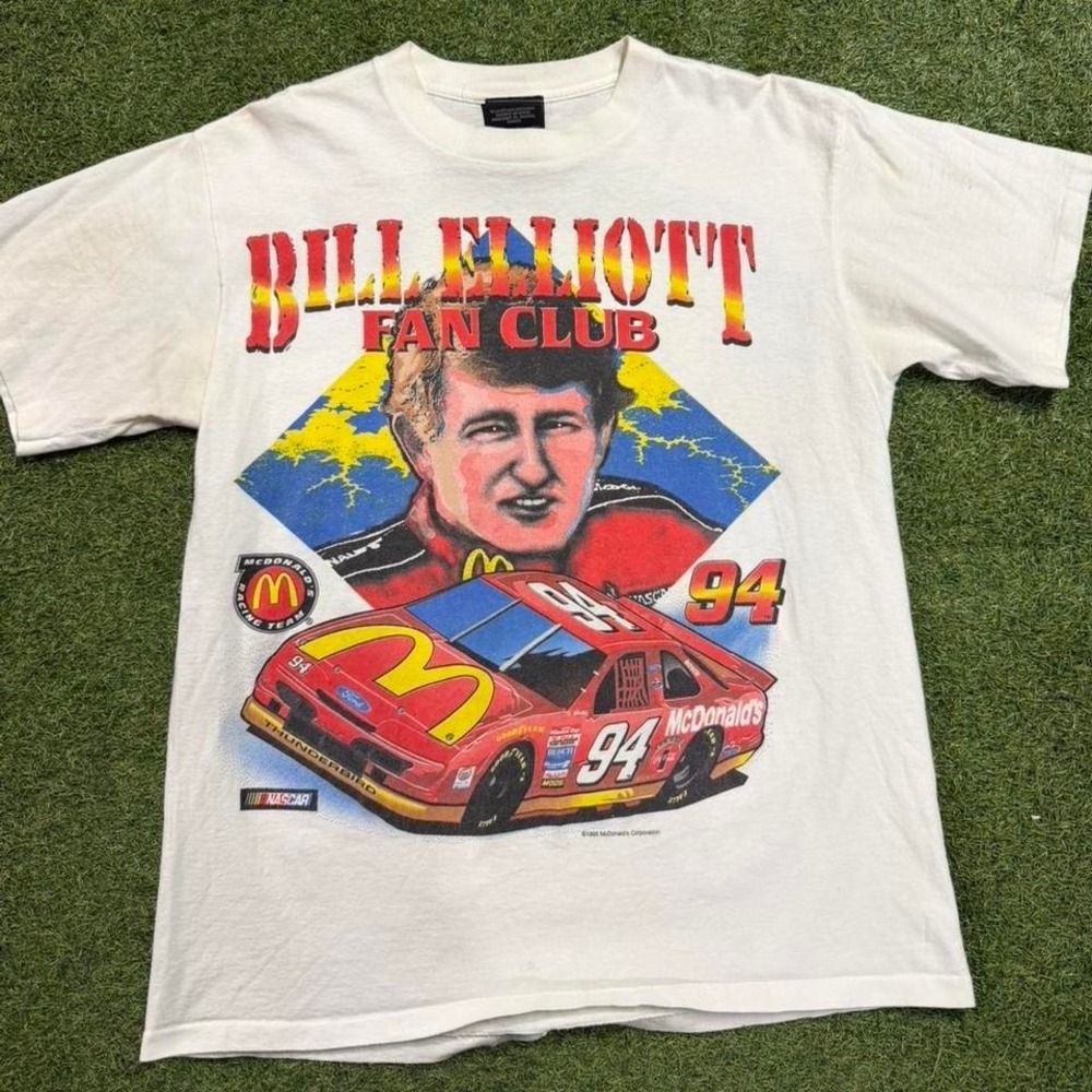 90s Bill Elliott Fan Club white tee Size L #racing‎